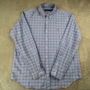 Ralph Lauren Button Down Shirt Mens XL Blue Plaid Cotton Long Sleeve Preppy